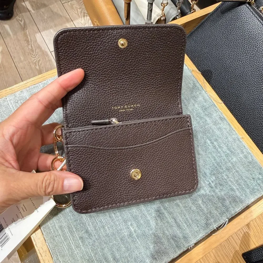 New‼️Tory Burch Thea Flap Card Case 169969 Deep Brown $150
